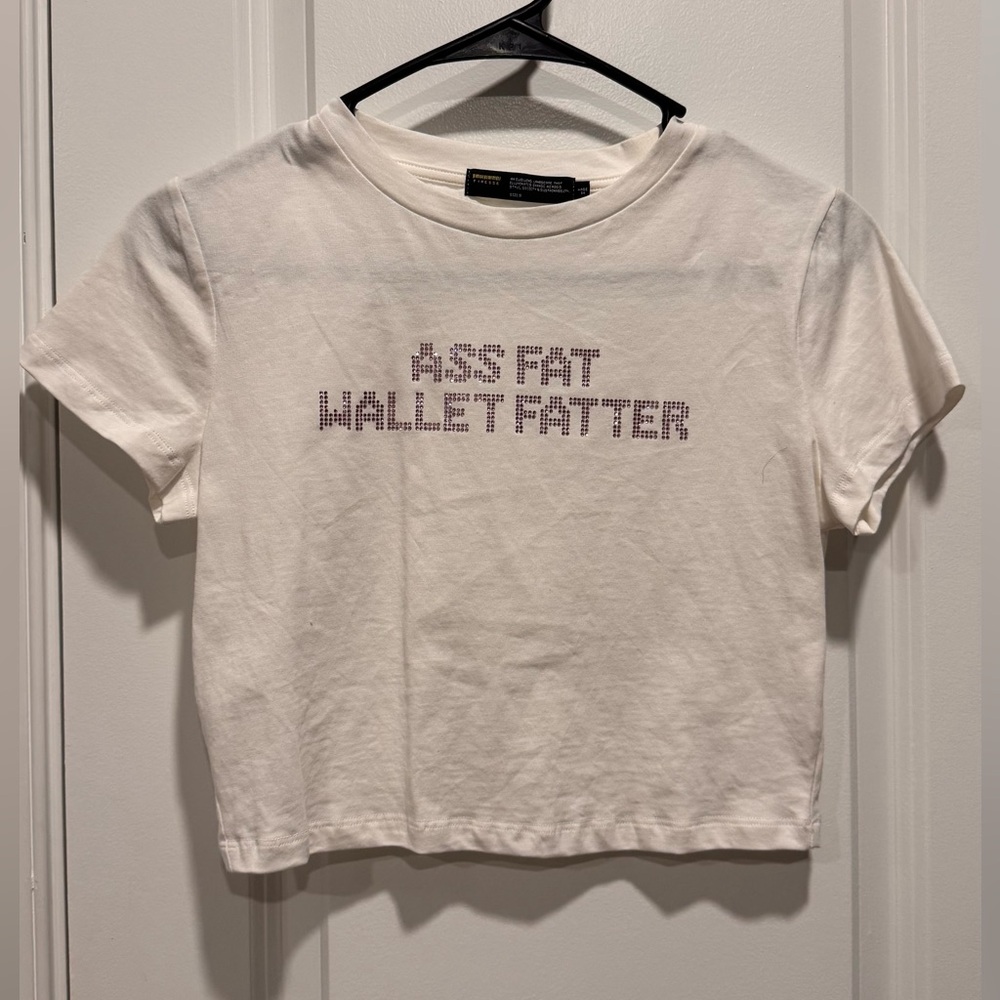 Finesse White Crop Top with Graphic Text